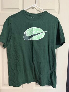 Nike Men's Forest Green Short Sleeve Tee with Light Green Logo